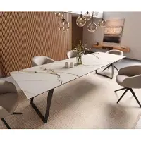 DELIFE Table à manger Edge 300x100 céramique Calacatta Luxe blanc-doré-gris métal incliné noir