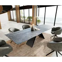 DELIFE Table à manger Edge 200-300x100 céramique LaminamNero Greco gris cadre en V acier plat noir extensible