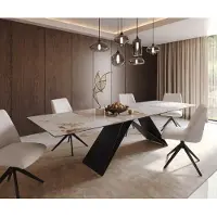 DELIFE Table à manger Edge 300x100 céramique Minas mélange blanc-beige cadre en V acier plat noir