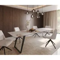 DELIFE Table à manger Edge 300x100 céramique Minas mélange blanc-beige métal incliné noir