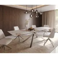 DELIFE Table à manger Edge 300x100 céramique Minas mélange blanc-beige cadre croisé rectangulaire acier inoxydable