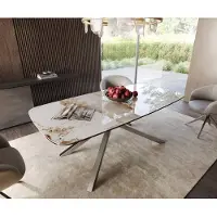 DELIFE Table à manger Edge en forme de bateau 200x100 céramique Minas mélange blanc-beige cadre croisé rectangulaire acier inoxydable