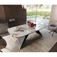 DELIFE Table à manger Edge en forme de bateau 200x100 céramique Minas mélange blanc-beige cadre en V acier plat noir