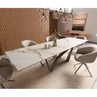 DELIFE Table à manger Edge 300x100 céramique Calacatta Luxe blanc-doré-gris Spider acier plat acier inoxydable