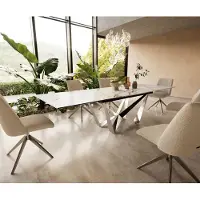 DELIFE Table à manger Edge 200-300x100 céramique Calacatta Luxe blanc-doré-gris Spider acier plat acier inoxydable extensible