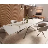 DELIFE Table à manger Edge 300x100 céramique Calacatta Luxe blanc-doré-gris cadre croisé rectangulaire acier inoxydable