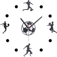 Relaxdays Horloge murale DIY , horloge murale sur le thème du football pour chambre d'enfant, Ø 50-100 cm, horloge adhésive, horloge murale 3D, noir/blanc