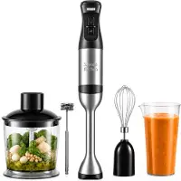 Savoré Kitchen Mixeur plongeant Pro+ 1500 W – Ensemble comprenant un hachoir de 600 ml, un fouet, un mousseur à lait et un verre doseur – 5 vitesses – 6 lames – acier inoxydable