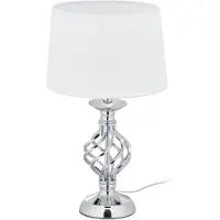 Relaxdays Lampe de table moderne , lampe de chevet tactile, intensité réglable sur 3 niveaux, culot E14, lampe de table élégante, 43,5 x 25 cm, argent/blanc