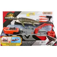 Matchbox Ensemble bateau de sauvetage Jurassic World avec Mosasaure et Jeep