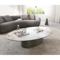 DELIFE Table-basse Casilda 150x90 cm céramique Minas Melange blanc-beige pied central Finition à effet titane