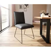 DELIFE Chaise-de-salle-à-manger Lelio-Flex cuir de vache noir pied trapèze noir ressorts ensachés