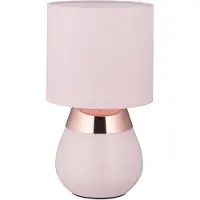 Relaxdays Lampe de chevet àtactile, lampe de table pour le salon et la chambre à coucher, abat-jour en tissu, culot E14, H x P : 32 x 18 cm, lampe tactile, rose