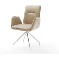 DELIFE Chaise-de-salle-à-manger Vinja-Flex microvelours beige vintage pied croisé conique acier inoxydable brossé