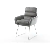 DELIFE Chaise-de-salle-à-manger Abelia-Flex avec accoudoirs velours gris pied trapèze acier inoxydable brossé