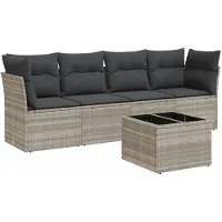 vidaXL Ensemble de salon de jardin 5 pièces avec coussins gris clair Poly rotin