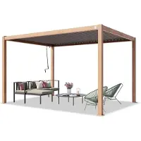 TOOLPORT PRIMEYARD Pergola 3x4 m poteaux aspect bois en aluminium avec lames orientables en acier pavillon