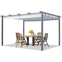 TOOLPORT PRIMEYARD Pergola 3x4 m pavillon avec toit rétractable gris - construction en acier