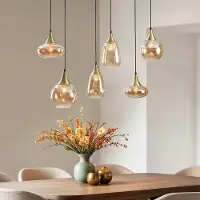 LumenXL Lampe suspendue or avec verre ambré, 6 lumières - Loic