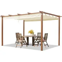 PRIMEYARD Pergola 3x4 m pavillon avec toit rétractable - construction en acier aspect bois