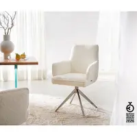 DELIFE Chaise-pivotante Heira-Flex avec accoudoirs bouclé blanc pied croisé large acier inoxydable brossé pivotement sur 360° ressorts ensachés