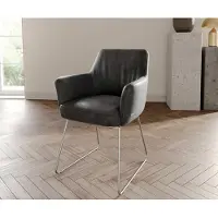 DELIFE Chaise-de-salle-à-manger Xana-Flex avec accoudoirs microvelours anthracite vintage pied trapèze acier inoxydable brossé ressorts ensachés