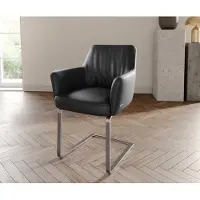DELIFE Cantilever Xana-Flex avec accoudoirs cuir de vache noir pied cantilever plat acier inoxydable brossé ressorts ensachés
