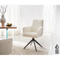 DELIFE Chaise-pivotante Heira-Flex avec accoudoirs bouclé blanc pied croisé large noir pivotement sur 360° ressorts ensachés