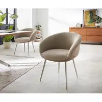 DELIFE Chaise-de-salle-à-manger Vinka-Flex avec accoudoirs tissu mixte couleur boue 4 pieds coniques acier inoxydable brossé ressorts ensachés