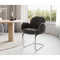 DELIFE Cantilever Nube-Flex avec accoudoirs microvelours anthracite vintage pied cantilever plat acier inoxydable brossé ressorts ensachés