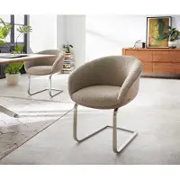 DELIFE Cantilever Vinka-Flex avec accoudoirs tissu mixte couleur boue pied cantilever plat acier inoxydable brossé ressorts ensachés