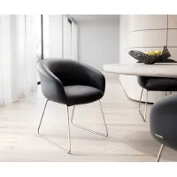DELIFE Chaise-de-salle-à-manger Vinka-Flex avec accoudoirs cuir de vache noir pied trapèze acier inoxydable brossé ressorts ensachés