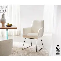 DELIFE Chaise-de-salle-à-manger Heira-Flex avec accoudoirs bouclé blanc pied trapèze noir ressorts ensachés