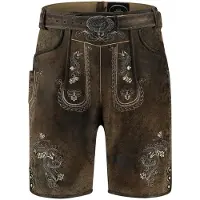 Haus Huberts Pantalon en cuir pour homme, court, vintage, marron, avec ceinture, taille : 48