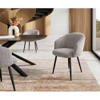 DELIFE Chaise-de-salle-à-manger Caja-Flex avec accoudoirs côtelé gris argenté 4 pieds coniques noir ressorts ensachés
