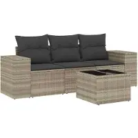 vidaXL Ensemble de salon de jardin 3 pièces avec coussins gris clair Poly rotin