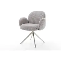 DELIFE Chaise-pivotante Nube-Flex avec accoudoirs côtelé gris argenté pied croisé large acier inoxydable brossé pivotement sur 360° ressorts ensachés