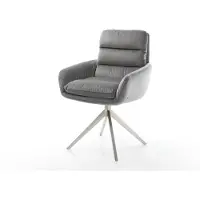 DELIFE Chaise-de-salle-à-manger Abelia-Flex avec accoudoirs velours gris pied croisé large acier inoxydable brossé