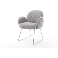 DELIFE Chaise-de-salle-à-manger Nube-Flex avec accoudoirs côtelé gris argenté pied trapèze acier inoxydable brossé ressorts ensachés