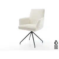 DELIFE Chaise-pivotante Heira-Flex avec accoudoirs bouclé blanc pied croisé conique noir pivotement sur 180° ressorts ensachés