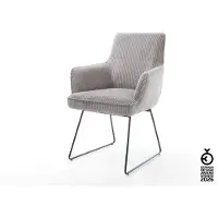 DELIFE Chaise-de-salle-à-manger Heira-Flex avec accoudoirs côtelé gris argenté pied trapèze noir ressorts ensachés