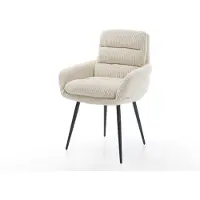 DELIFE Chaise-de-salle-à-manger Abelia-Flex avec accoudoirs côtelé beige vintage 4 pieds coniques noir