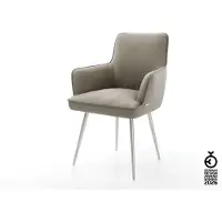 DELIFE Chaise-de-salle-à-manger Heira-Flex avec accoudoirs cuir de vache couleur boue 4 pieds coniques acier inoxydable brossé ressorts ensachés