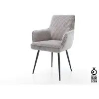 DELIFE Chaise-de-salle-à-manger Heira-Flex avec accoudoirs côtelé gris argenté 4 pieds coniques noir ressorts ensachés