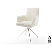DELIFE Chaise-pivotante Heira-Flex avec accoudoirs bouclé blanc pied croisé conique acier inoxydable brossé pivotement sur 180° ressorts ensachés