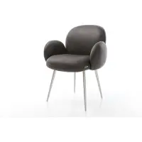 DELIFE Chaise-de-salle-à-manger Nube-Flex avec accoudoirs microvelours anthracite vintage 4 pieds coniques acier inoxydable brossé ressorts ensachés