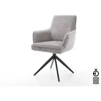 DELIFE Chaise-pivotante Heira-Flex avec accoudoirs côtelé gris argenté pied croisé large noir pivotement sur 360° ressorts ensachés