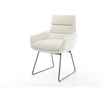 DELIFE Chaise-de-salle-à-manger Abelia-Flex avec accoudoirs bouclé blanc pied trapèze noir