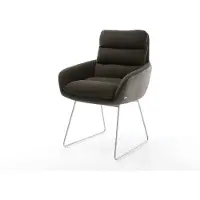 DELIFE Chaise-de-salle-à-manger Abelia-Flex avec accoudoirs tissu mixte noir pied trapèze acier inoxydable brossé