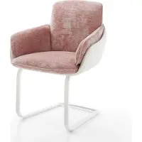 DELIFE Cantilever Luan-Flex avec accoudoirs tissu mixte cuir de vache blanc-rose pied cantilever plat blanc